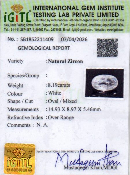 Ceylon Natural Zircon - 8.19 Carat Rare Quality NZ-17195