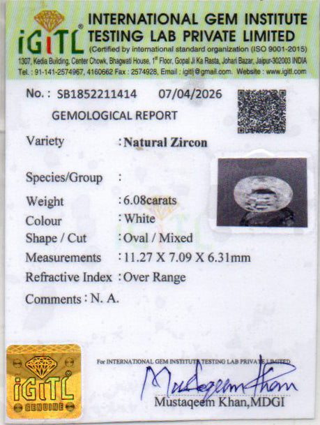 Ceylon Natural Zircon - 6.08 Carat Rare Quality NZ-17196