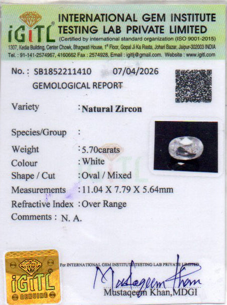 Ceylon Natural Zircon - 5.70 Carat Rare Quality NZ-17197
