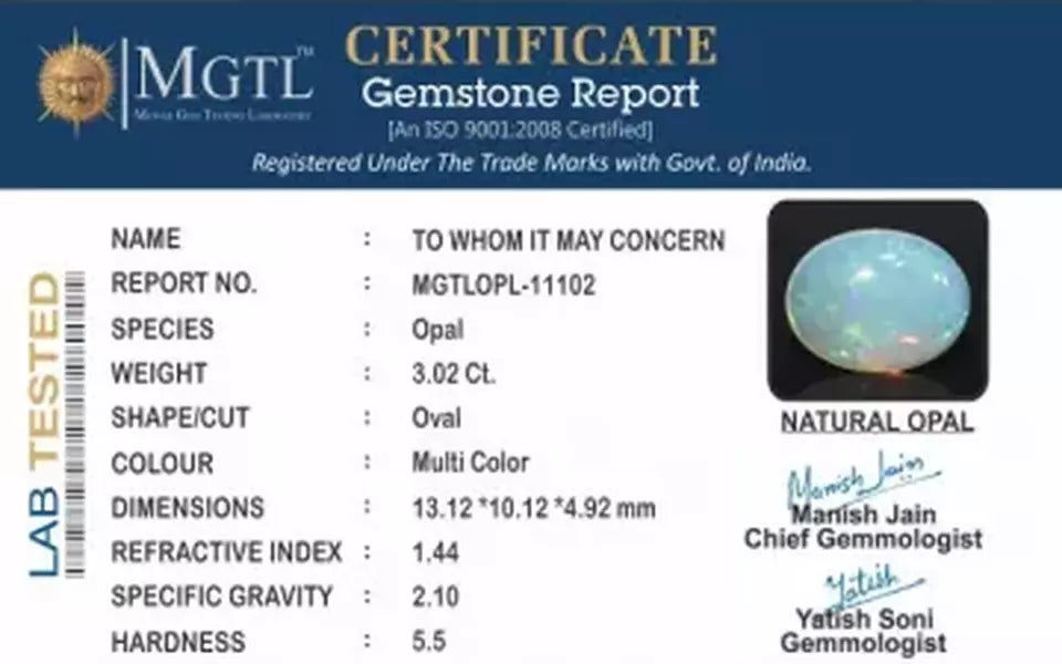 Opal - OPL 11102 (Origin - Ethiopian) Prime - Quality