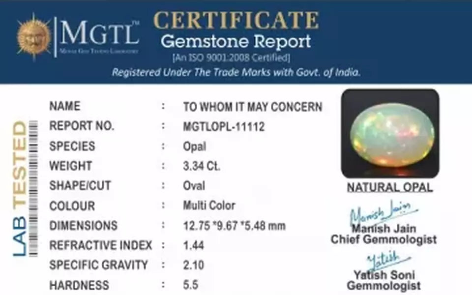 Opal - OPL 11112 (Origin - Ethiopian) Prime - Quality