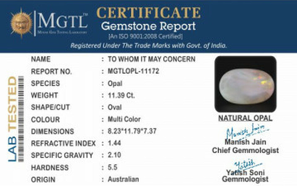 Australian Opal - OPL-11172  Fine-Quality 11.39-Carat