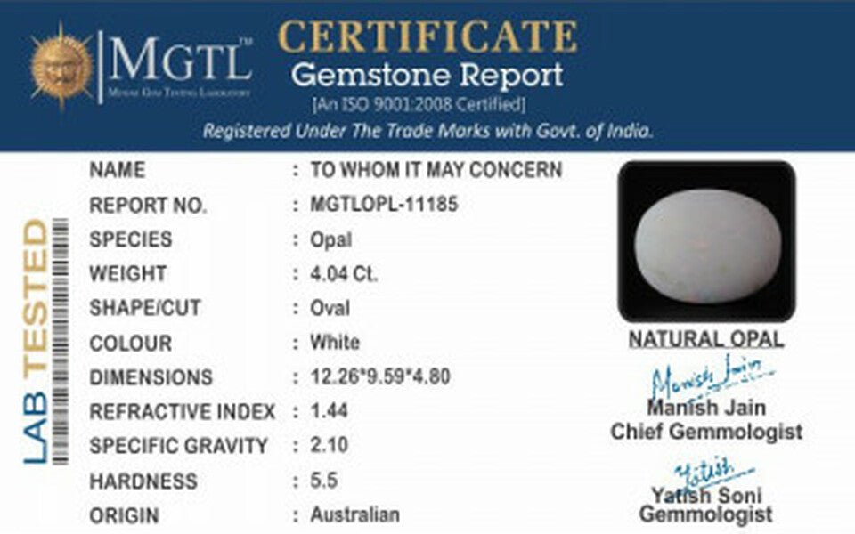 Australian Opal - OPL-11185  Fine-Quality 4.04-Carat