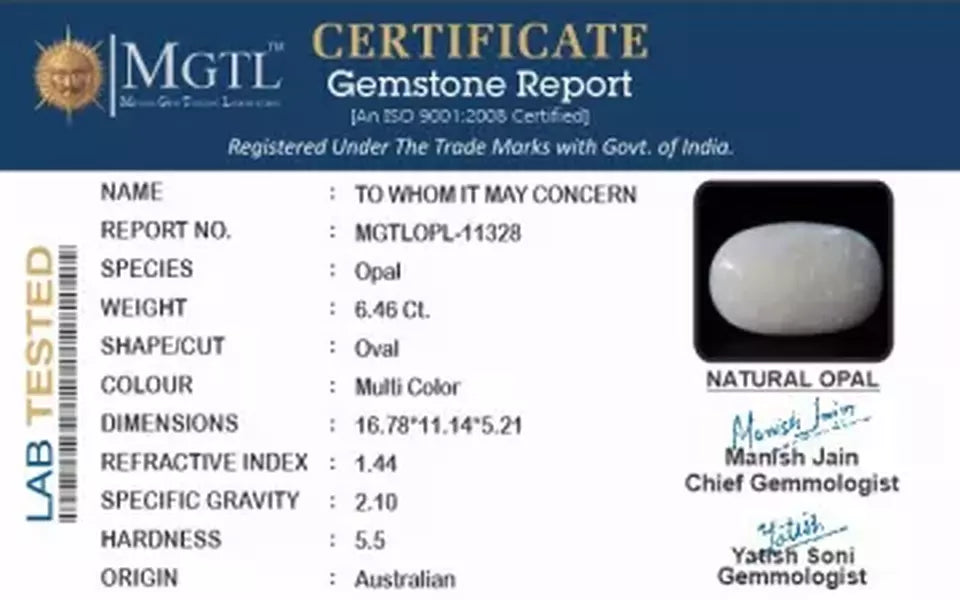 Australian Opal - 6.46 Carat Limited Quality OPL-11328