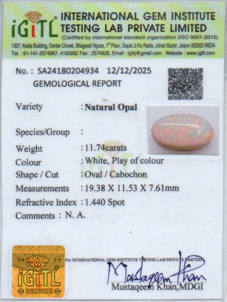 Australian Opal - 11.74 Carat Rare Quality OPL-11524
