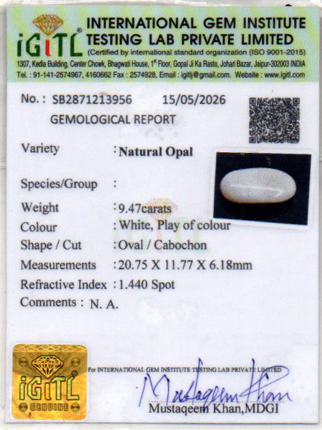 Australian Opal - 9.47 Carat Prime Quality OPL-11526