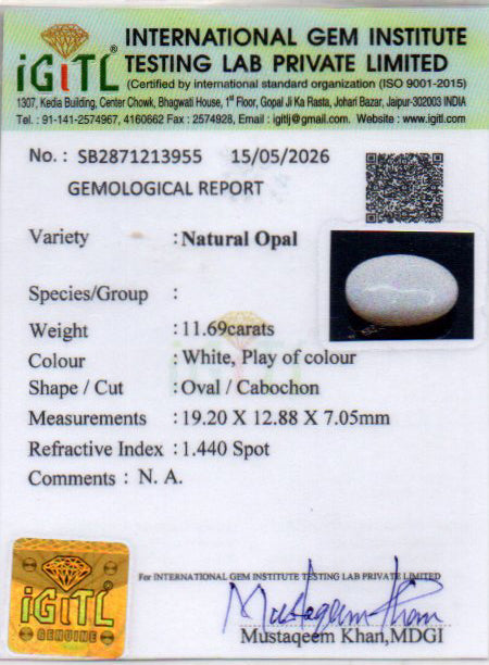 Australian Opal - 11.69 Carat Prime Quality OPL-11527
