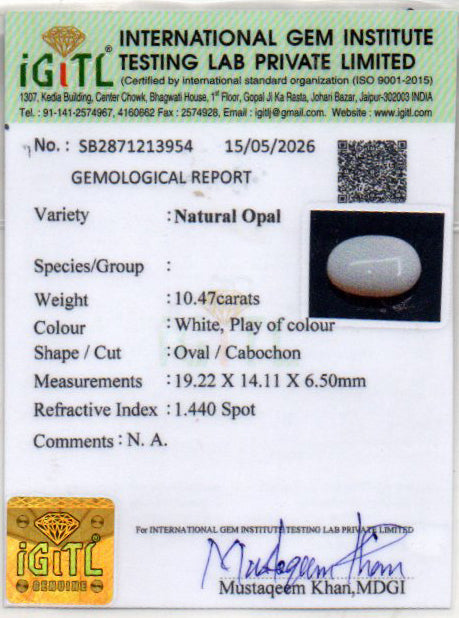 Australian Opal - 10.47 Carat Prime Quality OPL-11528