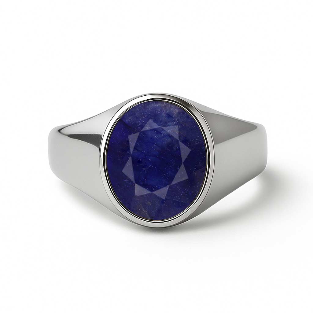 Oval Shape Blue Sapphire 925 Silver Ring for Men