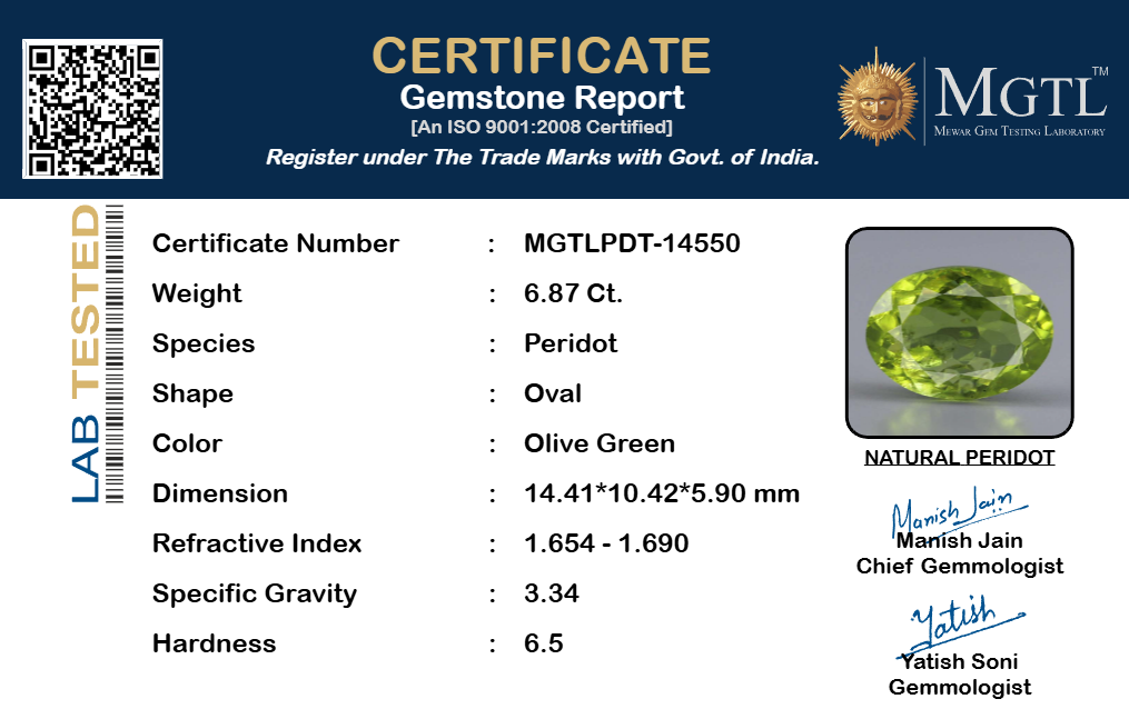 Peridot - 6.87 Carat Limited Quality PDT-14550
