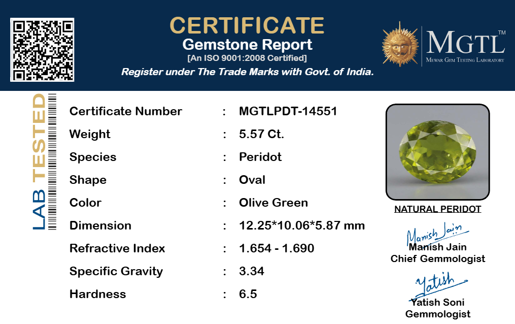 Peridot - 5.57 Carat Limited Quality PDT-14551