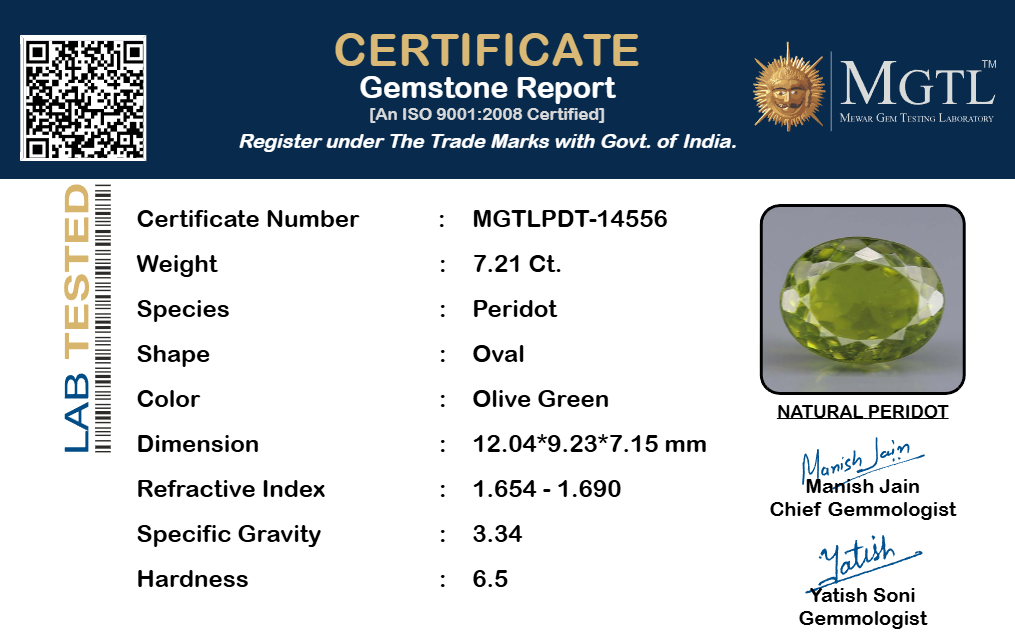 Peridot - 7.21 Carat Rare Quality PDT-14556