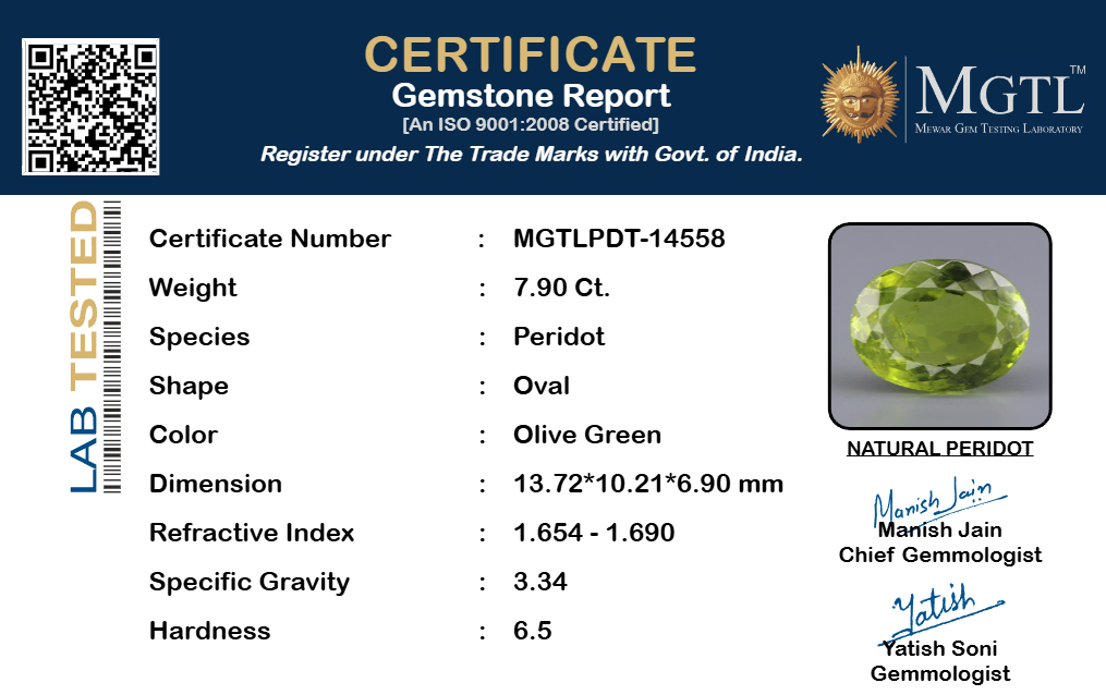 Peridot - 7.90 Carat Limited Quality PDT-14558
