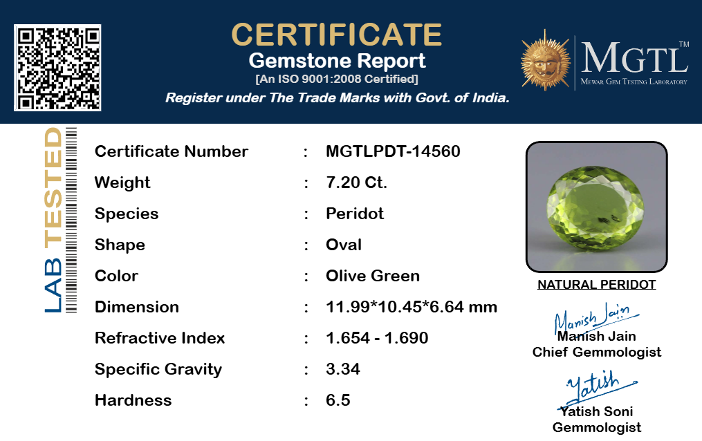 Peridot - 7.20 Carat Prime Quality PDT-14560