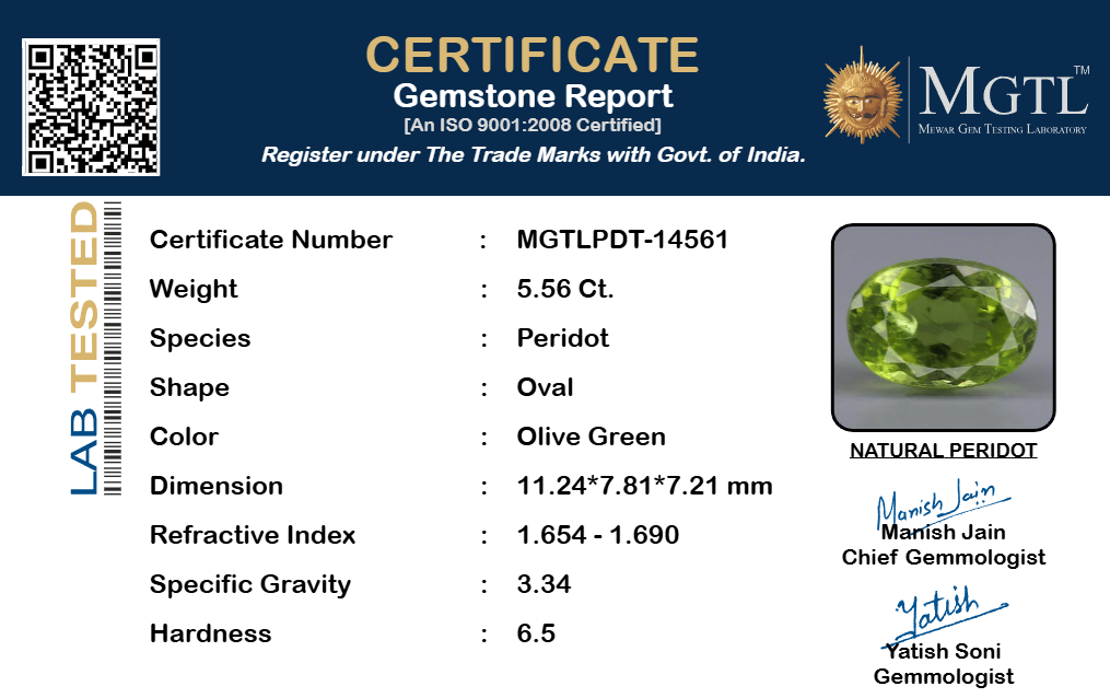 Peridot - 5.56 Carat Rare Quality PDT-14561