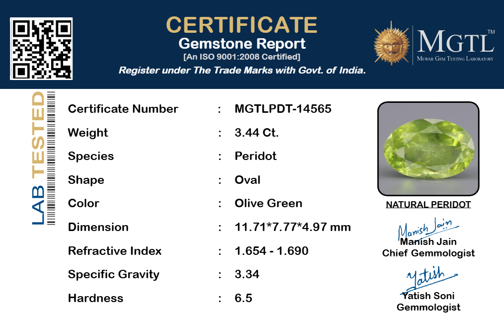 Peridot - 3.44 Carat Prime Quality PDT-14565