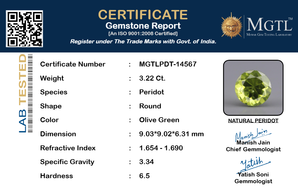 Peridot - 3.22 Carat Limited Quality PDT-14567
