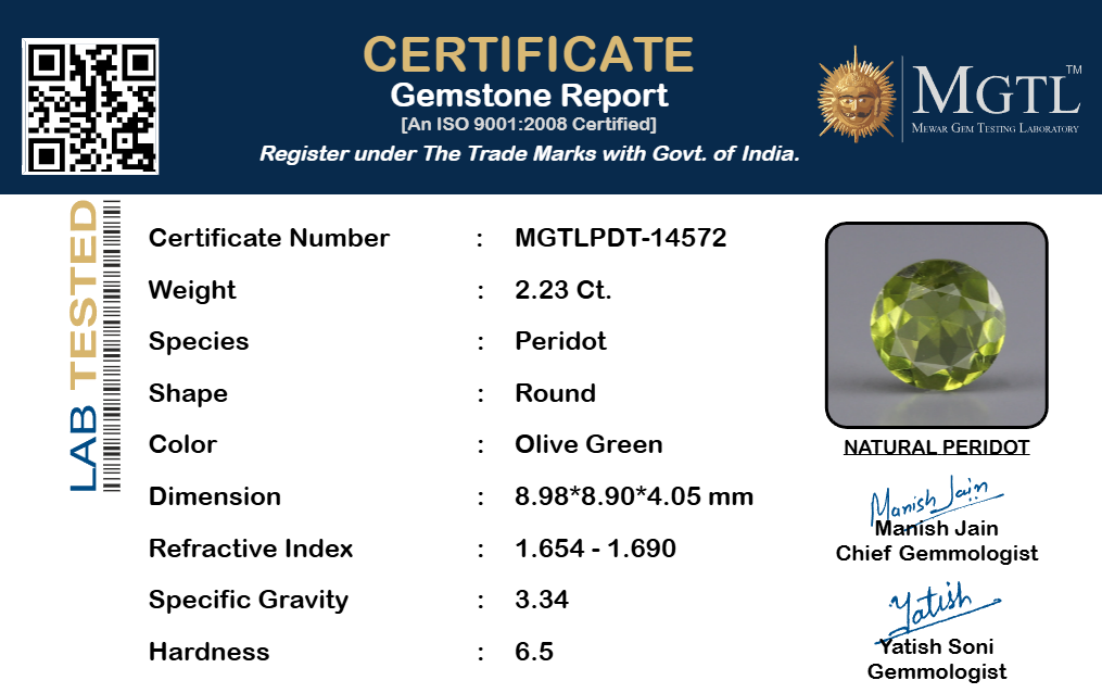 Peridot - 2.23 Carat Rare Quality PDT-14572