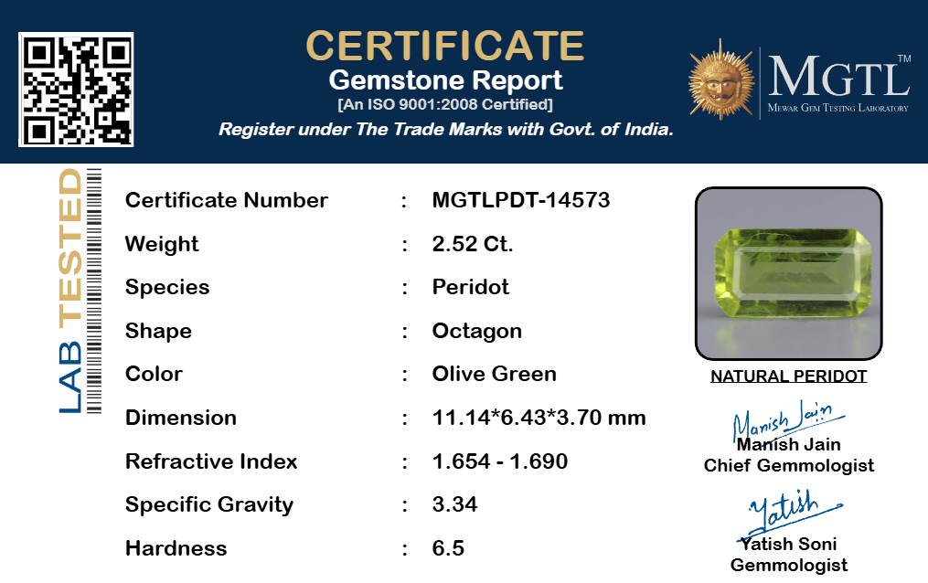 Peridot - 2.52 Carat Prime Quality PDT-14573