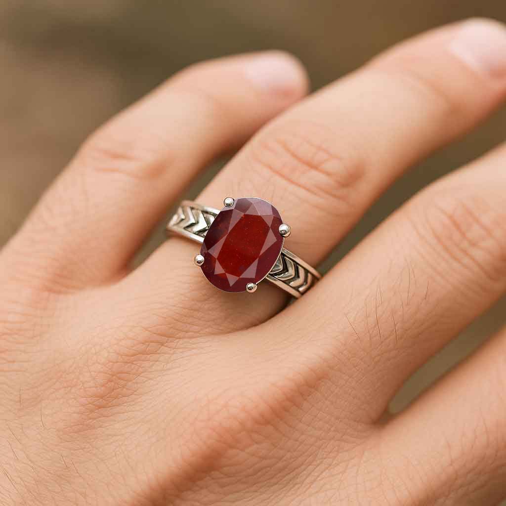 Royal Collection Sterling Silver Hessonite Gomed Gemstone Ring For Male