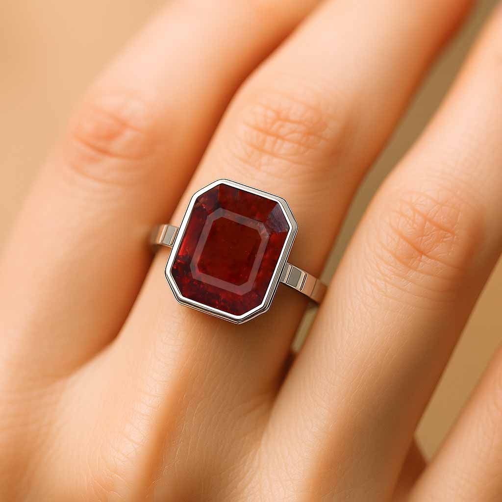 Royal Collection Sterling Silver Hessonite Gomed Ring for Women