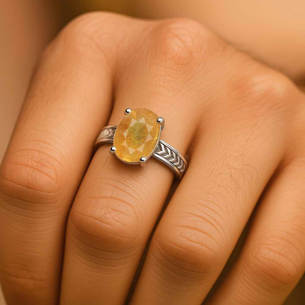 Royal Collection Sterling Silver Yellow Sapphire Gemstone Ring For Male