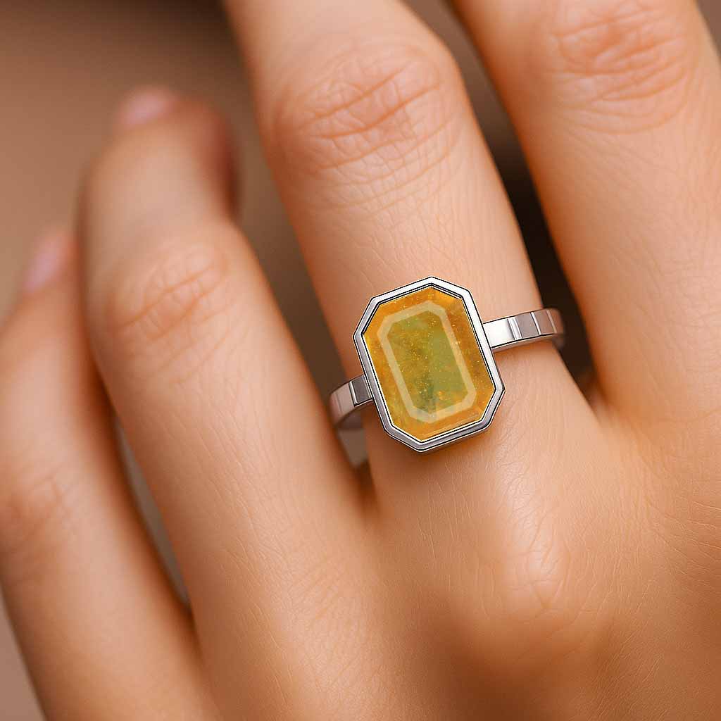 Royal Collection Sterling Silver Yellow Sapphire Ring for Women