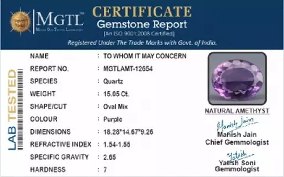 Siberian Amethyst - 15.05 Carat Rare Quality AMT-12654