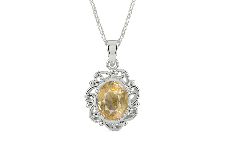 Sterling Silver Ceylon Yellow Sapphire Pendant Fine Quality (P5)