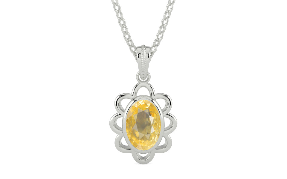Sterling Silver Ceylon Yellow Sapphire Pendant Prime Quality (P3)