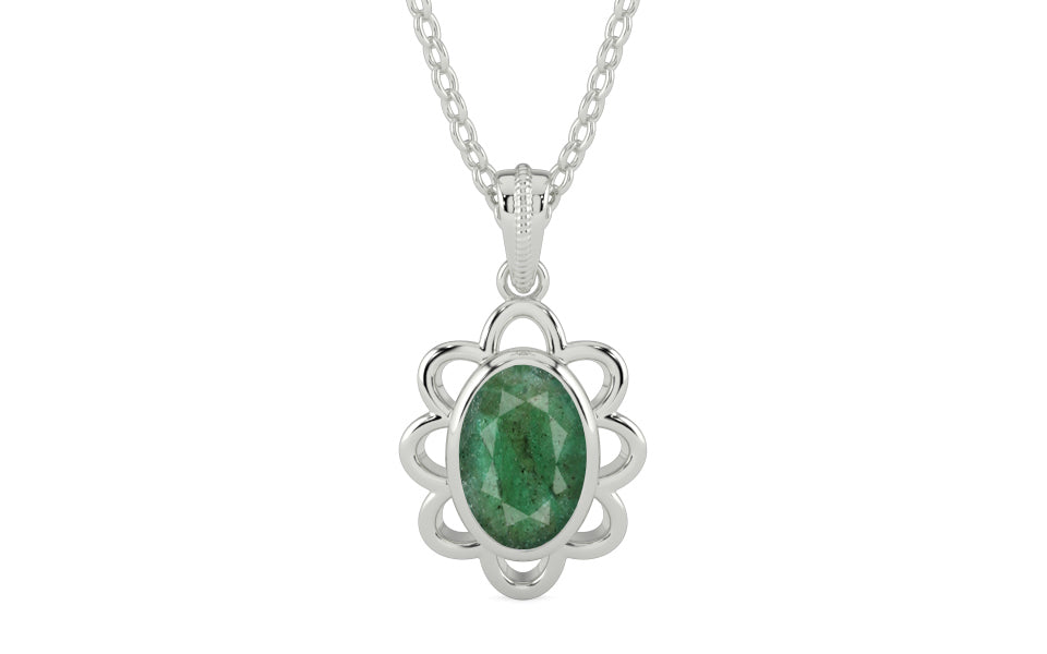 Sterling Silver Emerald Pendant Fine Quality (P3)
