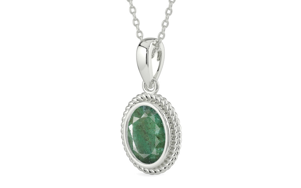 Sterling Silver Emerald Pendant Fine Quality (P7)