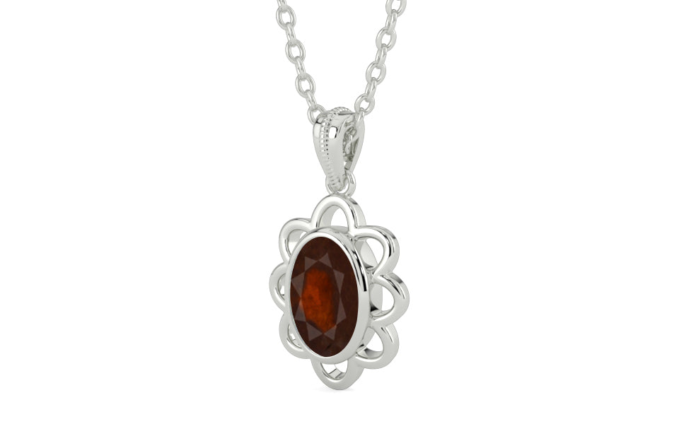 Sterling Silver Hessonite Garnet Pendant Fine Quality (P3)