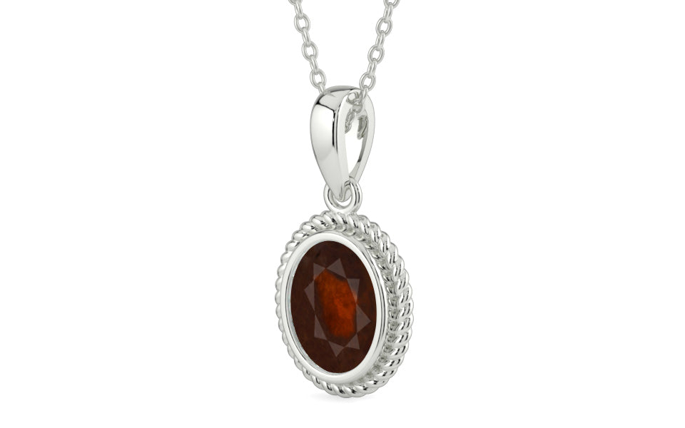 Sterling Silver Hessonite Garnet Pendant Fine Quality (P7)