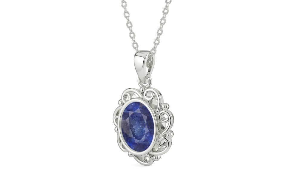 Sterling Silver Thailand Blue Sapphire Pendant Fine Quality (P5)