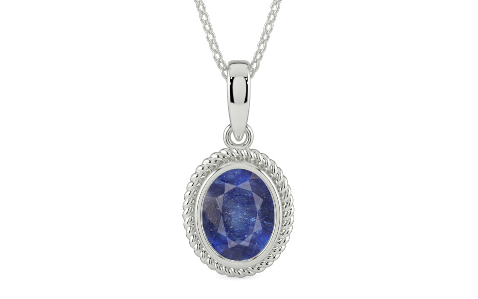 Sterling Silver Thailand Blue Sapphire Pendant Fine Quality (P7)