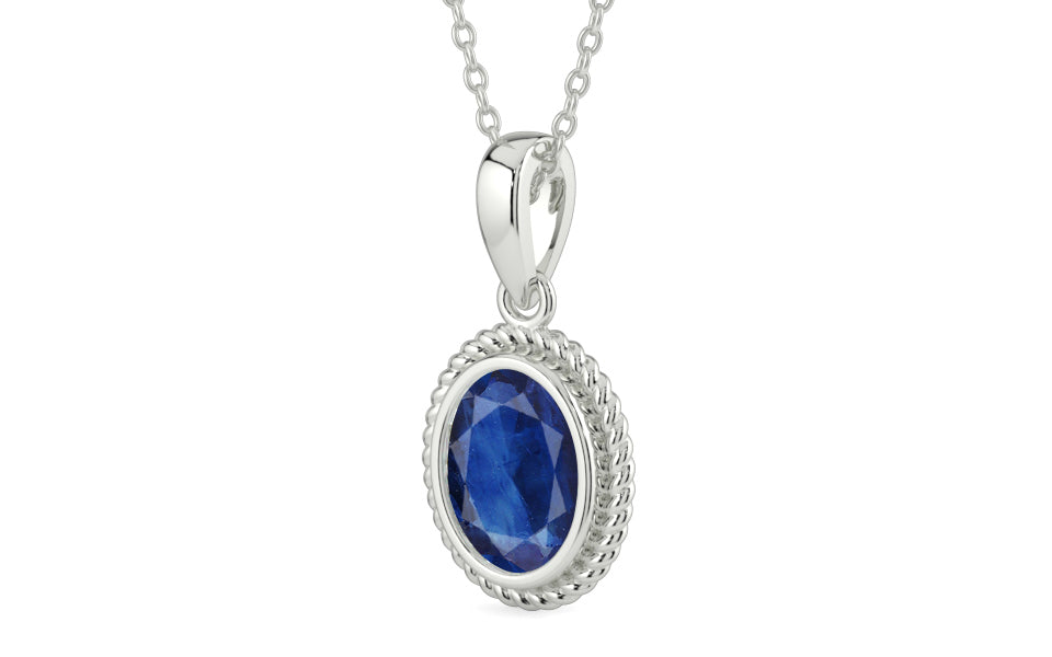 Sterling Silver Thailand Blue Sapphire Pendant Limited Quality (P7)