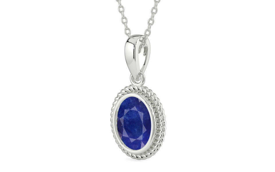 Sterling Silver Thailand Blue Sapphire Pendant Prime Quality (P7)