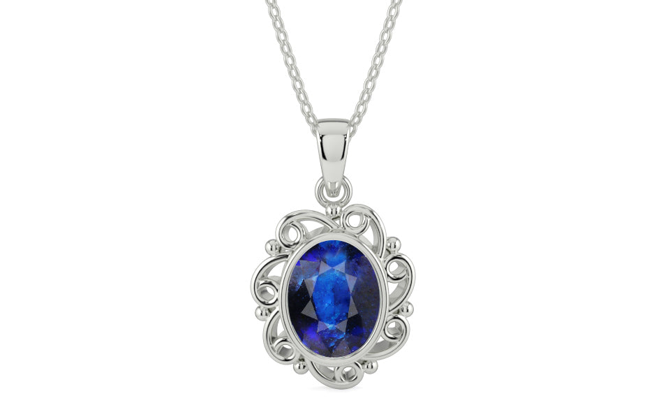Sterling Silver Thailand Blue Sapphire Pendant Rare Quality (P5)