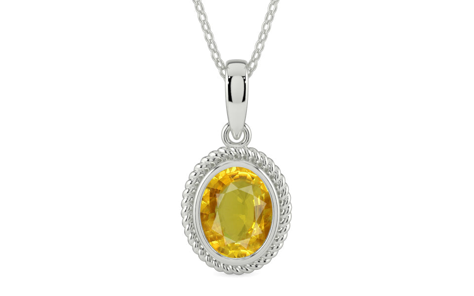 Sterling Silver Thailand Yellow Sapphire Pendant Rare Quality (P7)