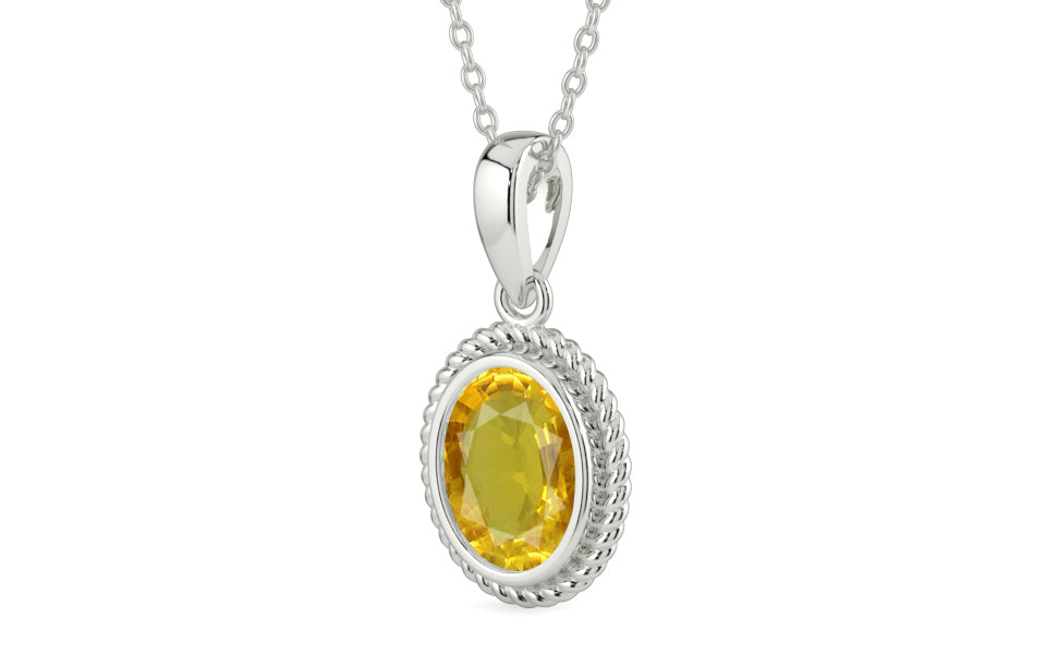 Sterling Silver Thailand Yellow Sapphire Pendant Rare Quality (P7)