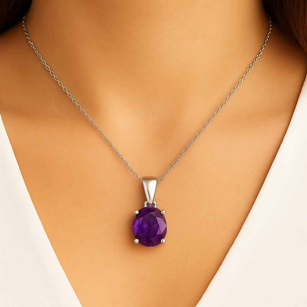 Stunning Sterling Silver Amethyst Stone Pendant