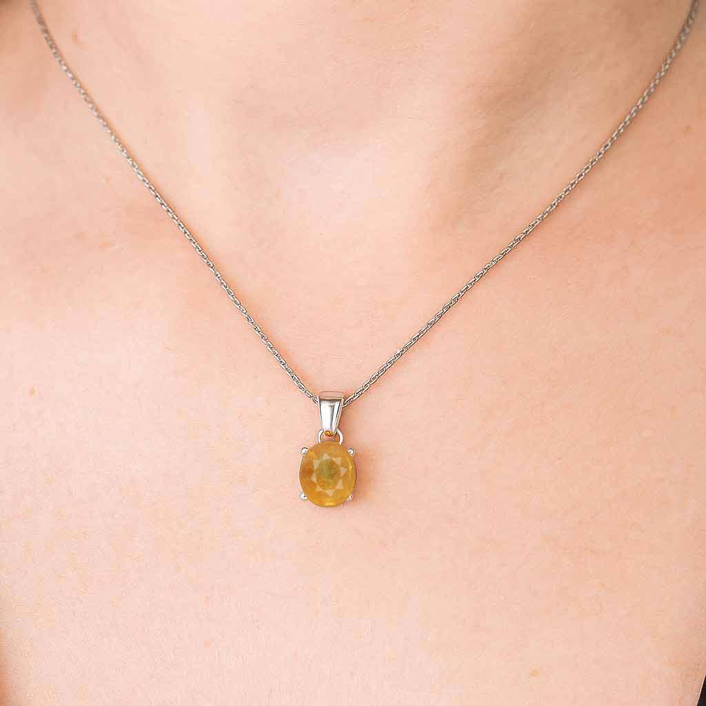 Stunning Sterling Silver Yellow Sapphire Stone Pendant