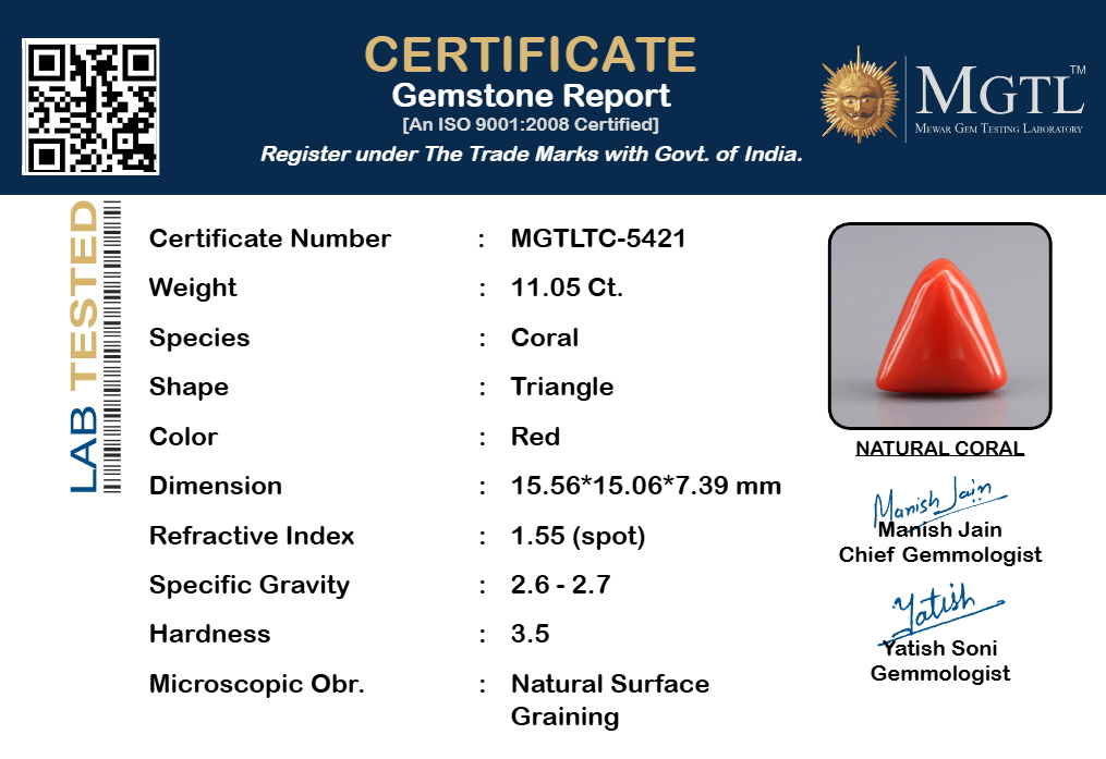 Red Coral - 11.05 Carat (12.21 Ratti - Moonga)