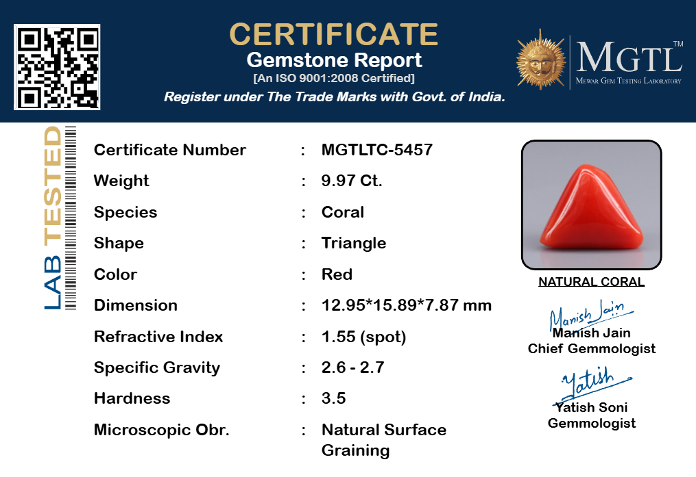 Red Coral - 9.97 Carat (11.02 Ratti - Moonga)