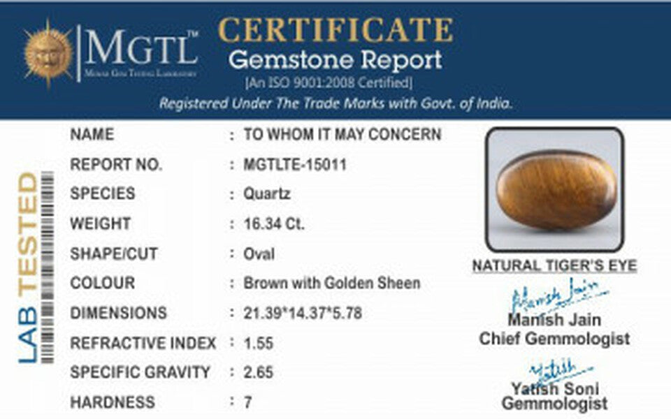 Tiger's Eye - TE 15011 Prime - Quality  16.34 Carat