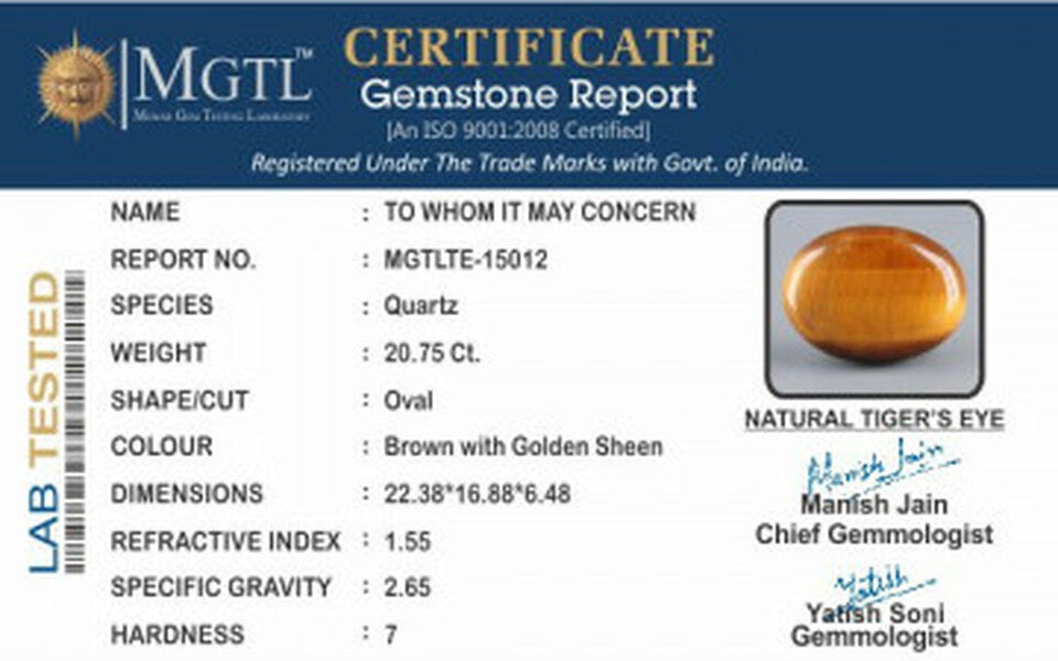 Tiger's Eye - TE 15012 Prime - Quality  20.75 Carat