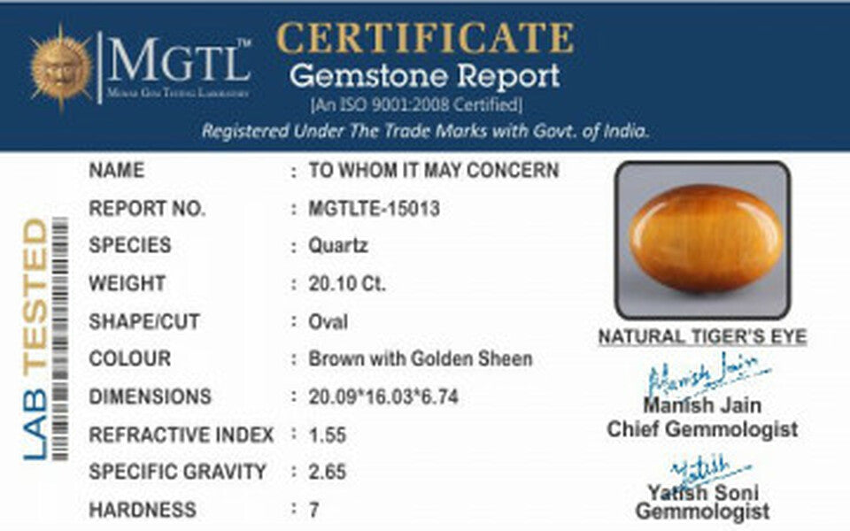 Tiger's Eye - TE 15013 Prime - Quality  20.10 Carat