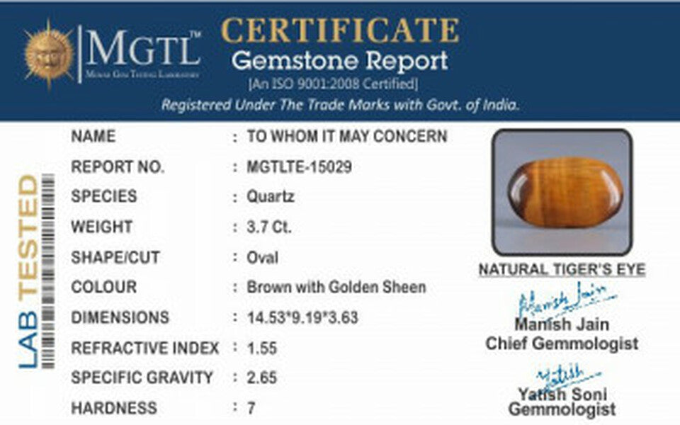 Tiger's Eye - TE 15029 Prime - Quality  3.70 Carat