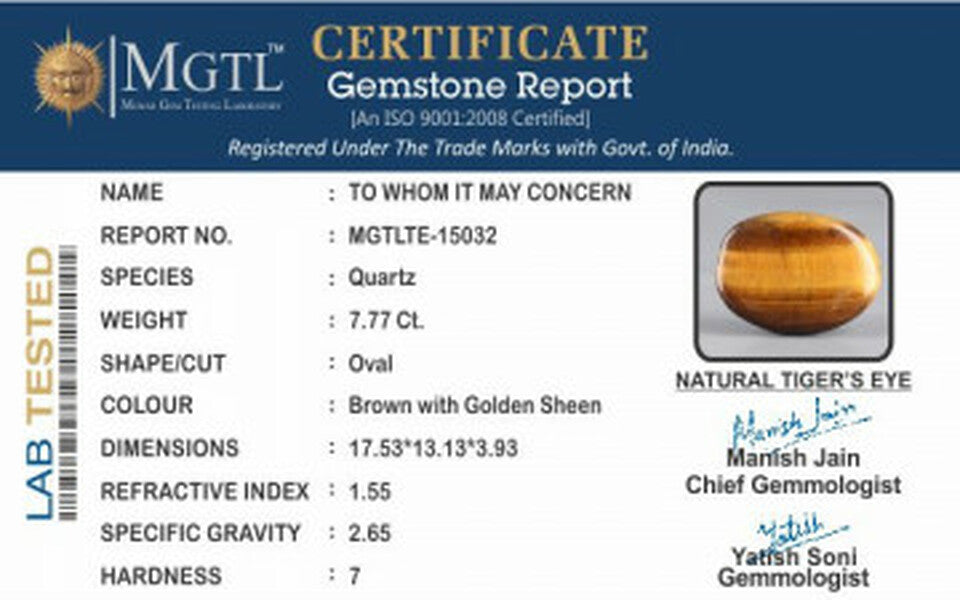 Tiger's Eye - TE 15032 Prime - Quality  7.77 Carat